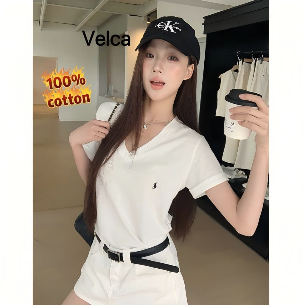 Velca 100%cotton เสื้อยืดผู้หญิง เสื้อเเขนสั้น เข้ากับทุกสไตล์ แบบหลวม แขนสั้น รูปที่ 1