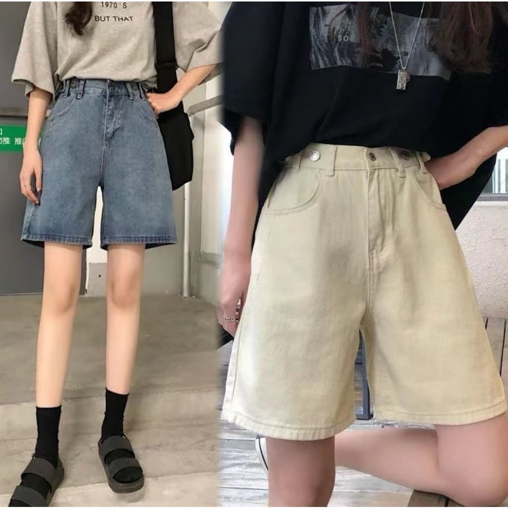 Swan shop แฟชั่นกางเกงยีนส์ขาสั้นสามส่วน​ ด้านข้างปรับกระดุมได้ ทรงสวย สุดฮิตวัยรุ่นมากๆ มีสองสี มาใหม่ค่ะ รูปที่ 1