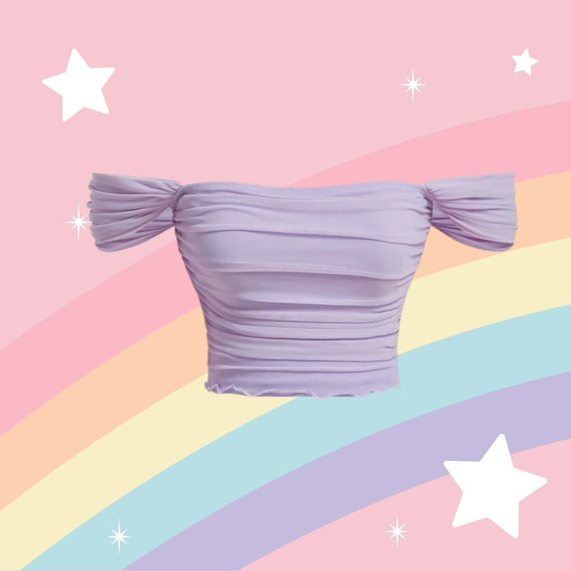 เสื้อเปิดไหล่ ผ้าระบาย สีพาสเทล รูปที่ 1