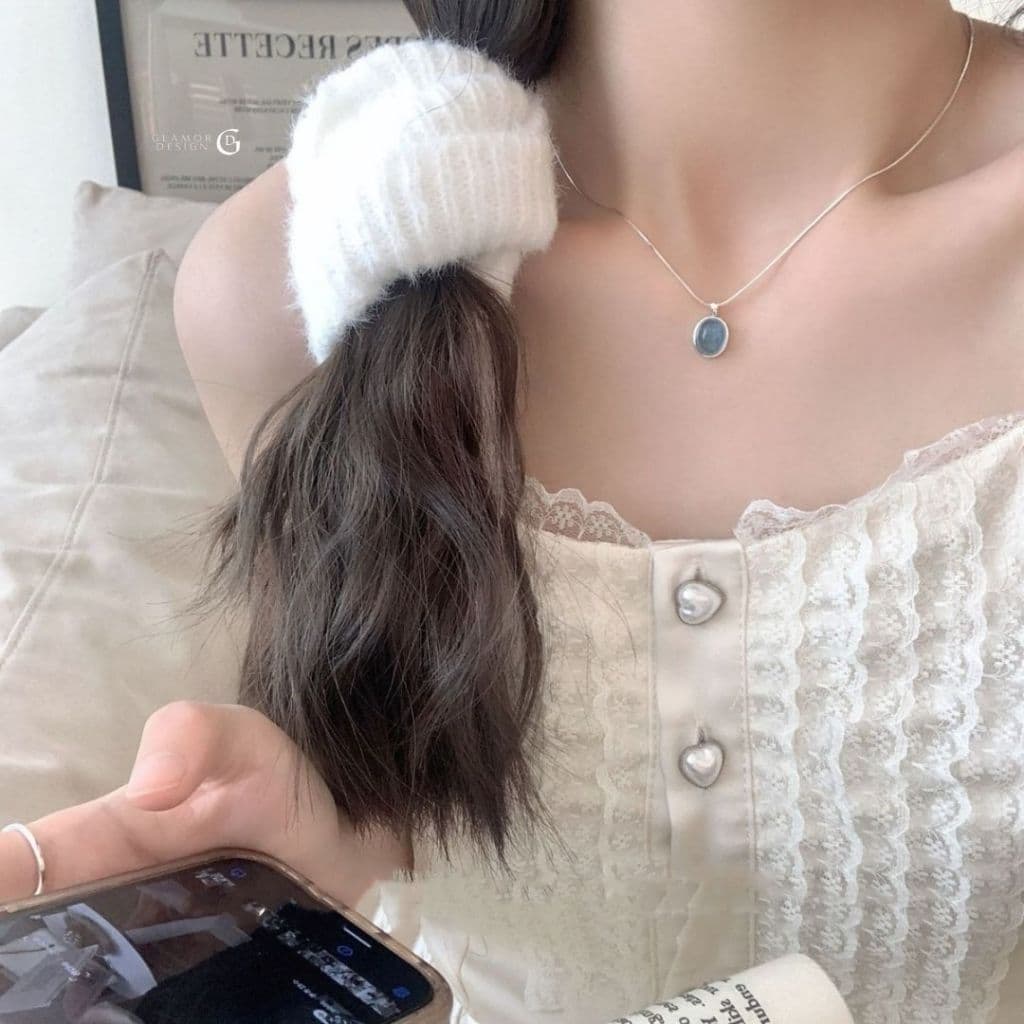 GLAMORสร้อยเงินแท้ Blue Tears สร้อยคอเงิน 925 พร้อมจี้ Aquamarine สไตล์เกาหลี รูปที่ 8