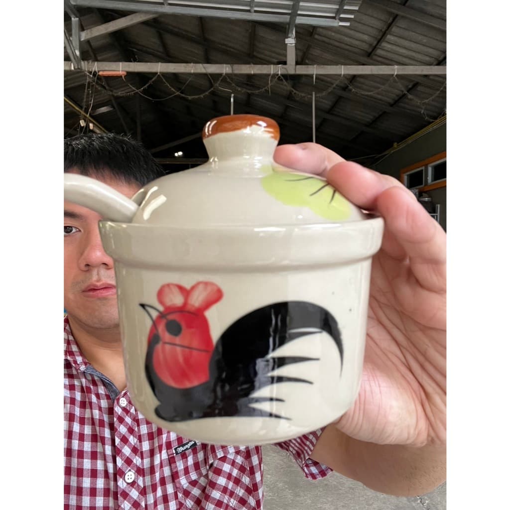 โถเครื่องปรุงลายไก่L โถใส่เครื่องปรุงเซรามิค โถใส่น้ำปลาพริก รวมช้อน ขนาด4 นิ้ว จุ350ml 12o รูปที่ 2