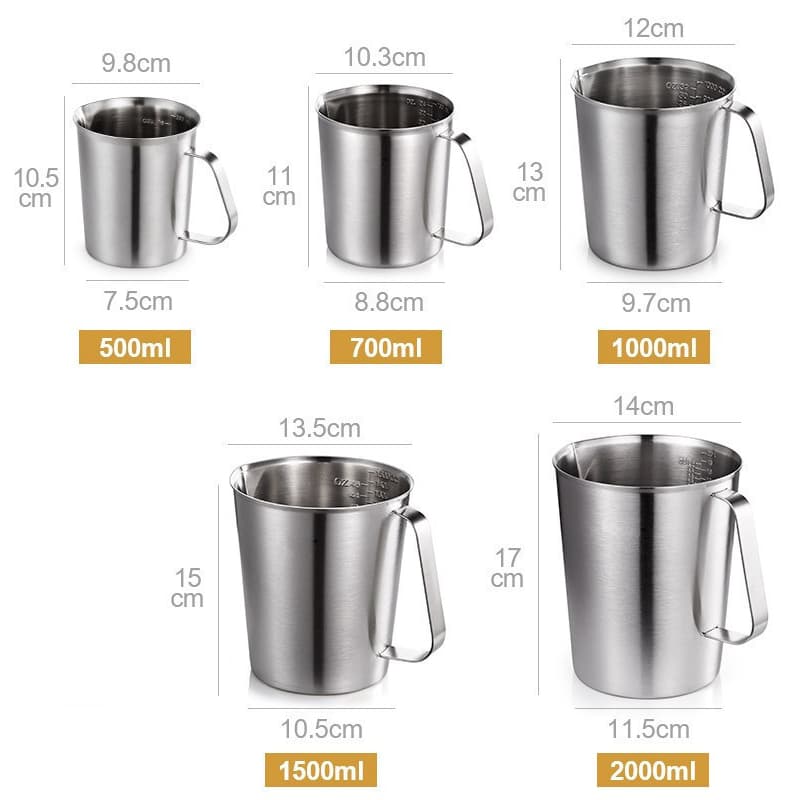 TIMECAFE ถ้วยตวงสแตนเลส 500 มล /1000 มล /2000 มล กระบอกตวง เหยือก แก้วตวง บีกเกอร์ เหยือกตีฟองนม Stainless 304 รูปที่ 9