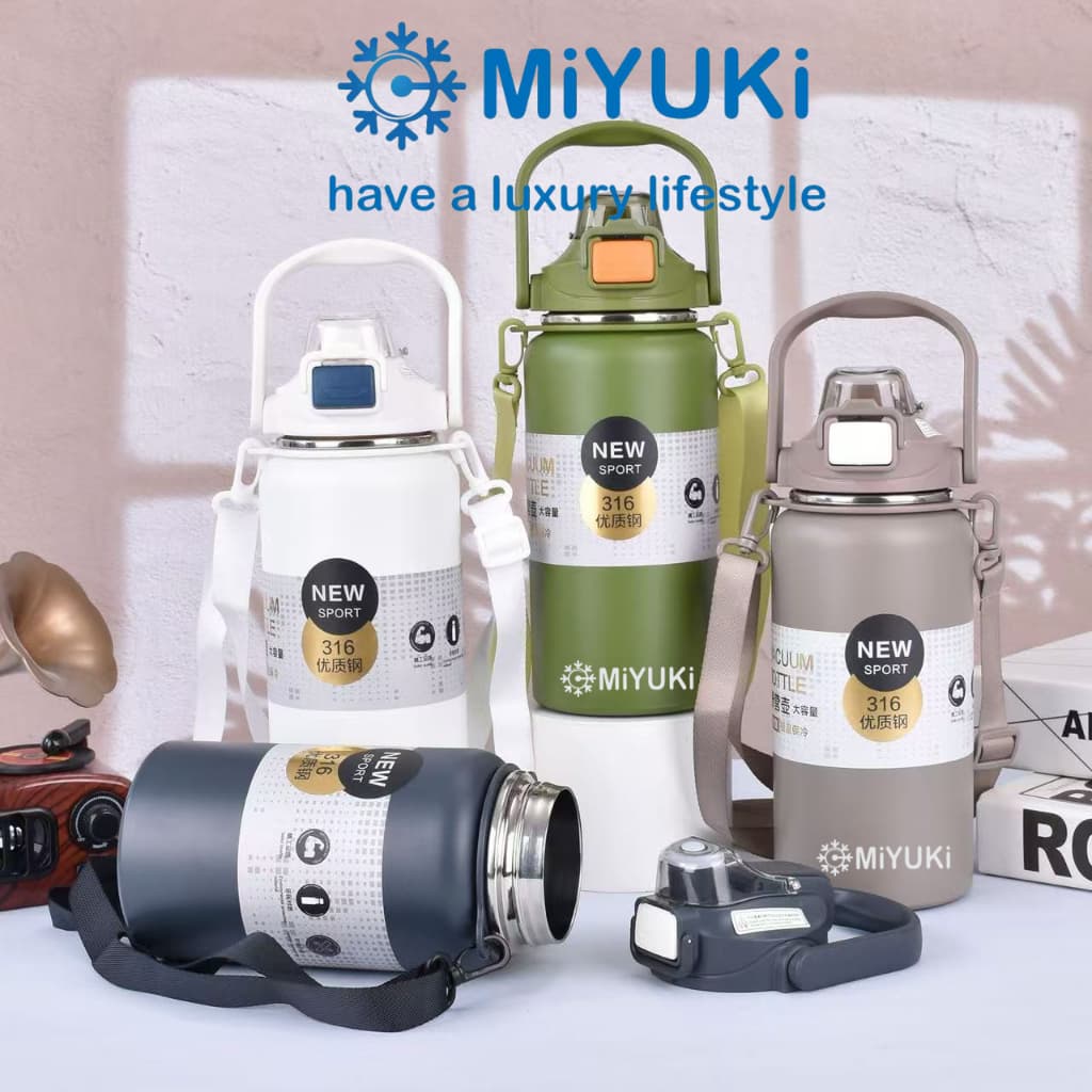 MiYUKi ขวดน้ำพร้อมสายรัด ความจุของถ้วยน้ำ1000ml/1300ml ถังด้านในทำจากสแตนเลส 316 จัดส่งจากกรุงเทพฯ รูปที่ 1