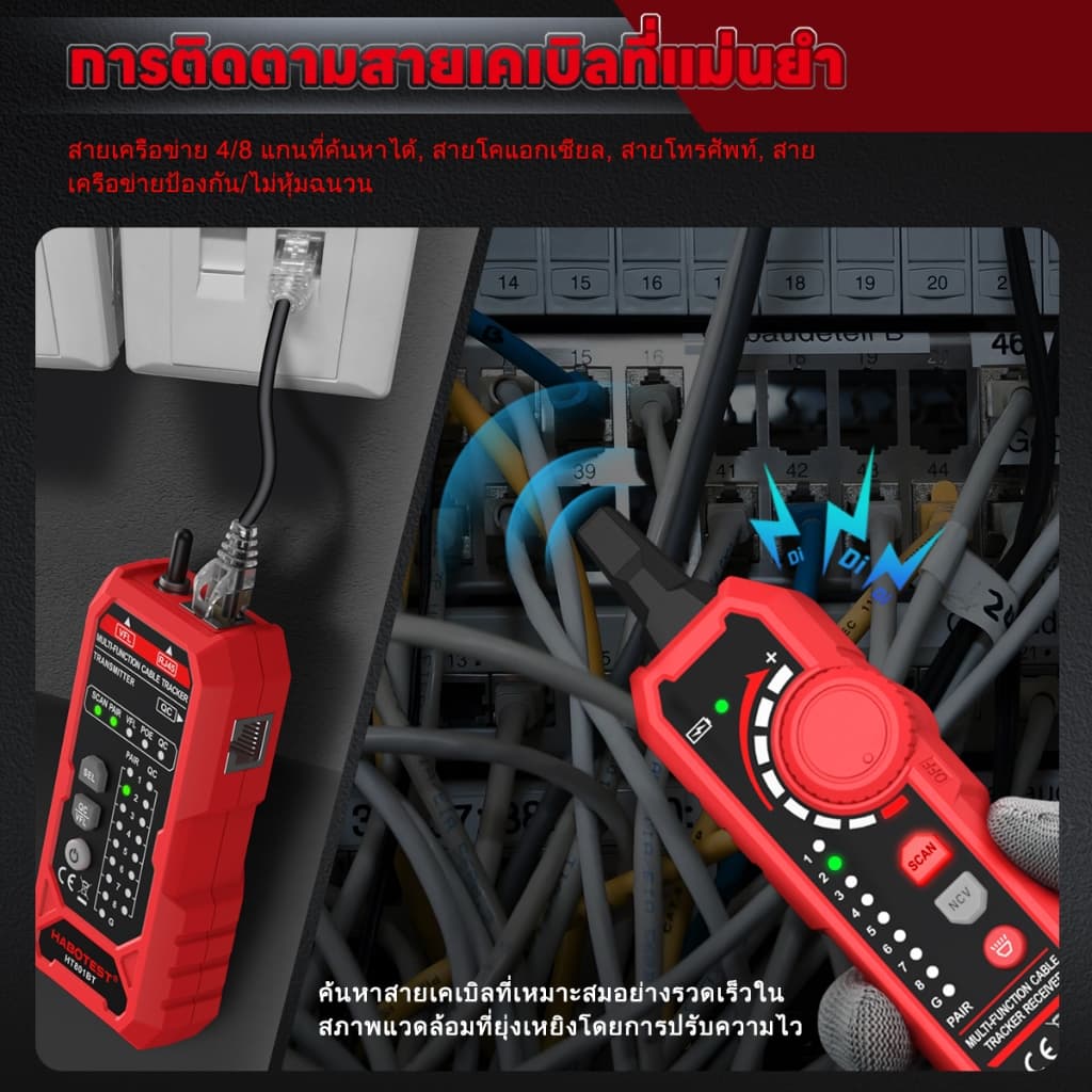 HABOTEST HT801A/B Ethernet LAN เครื่องทดสอบสายเคเบิลเครือข่ายเครื่องตรวจจับ RJ11 RJ45 Cat5 Cat6 โทรศัพ รูปที่ 6