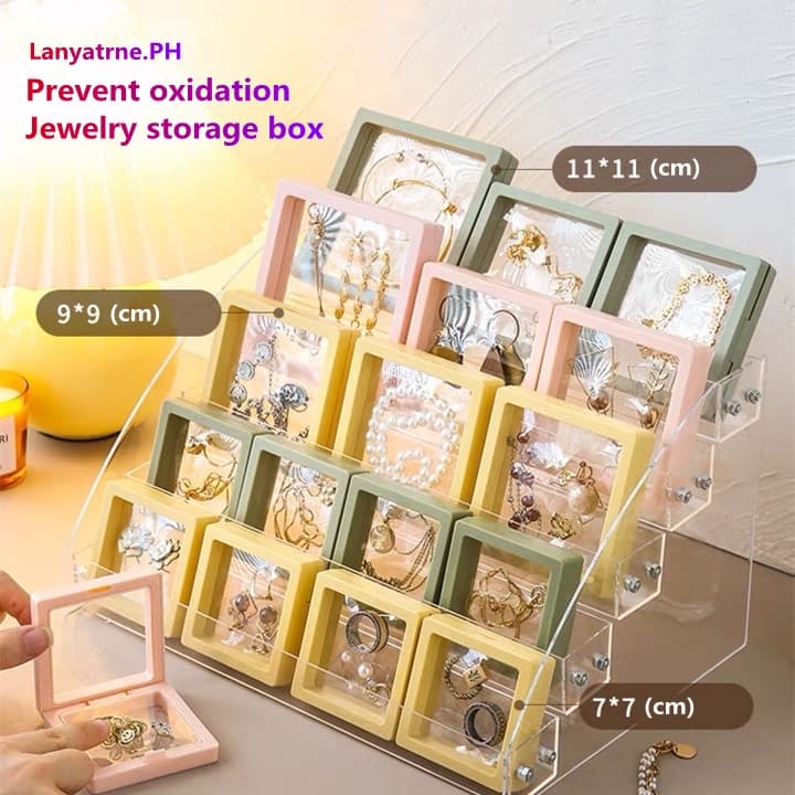 กล่องจัดเก็บเครื่องประดับกรอบลอยตัว 3D ฟิล์ม PE ต้านอนุมูลอิสระ พร้อมระบบแขวน เก็บได้ 50 ชิ้น+กันการเกาะกัน #กล่องเก็ รูปที่ 8