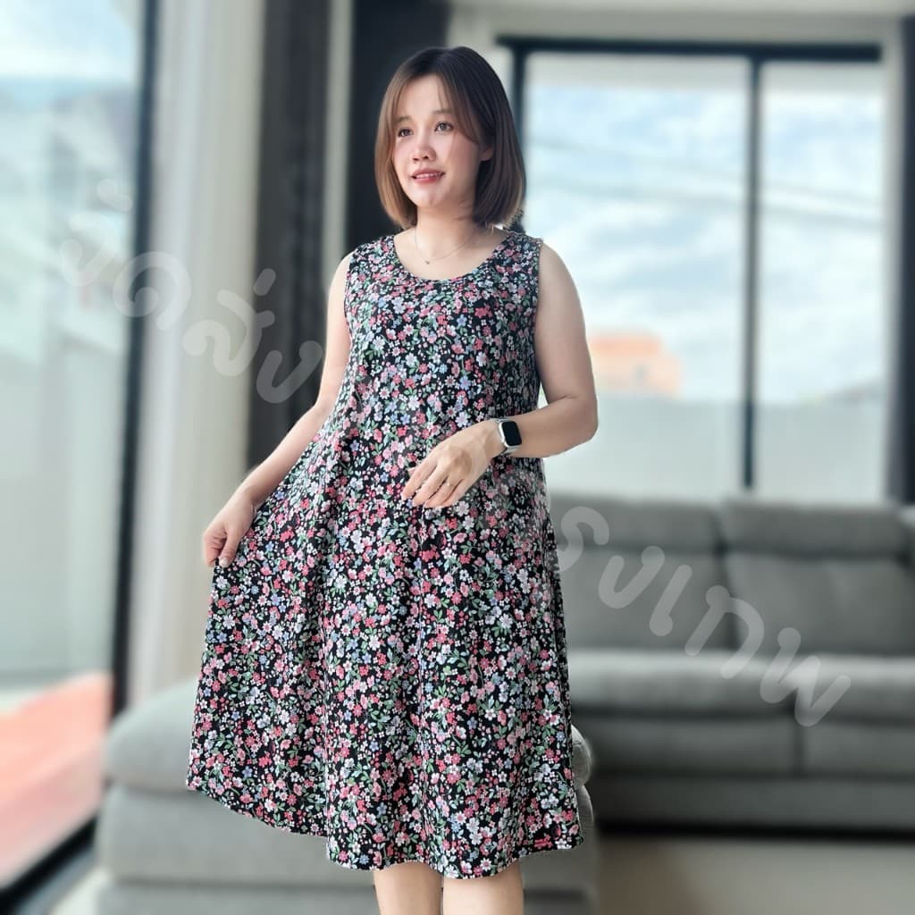 ชุดกระโปรงยาวแขนกุด ผ้านุ่มเด้ง ยืดได้เยอะ อกได้ถึง 50 นิ้ว ใส่สบาย จัดส่งจาก กทม. รูปที่ 1