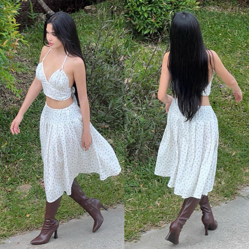 Violet Set ชุดเซ็ต กระโปรง+เสื้อผูกคอผ้าฝ้าย Sinitra Shop รูปที่ 8