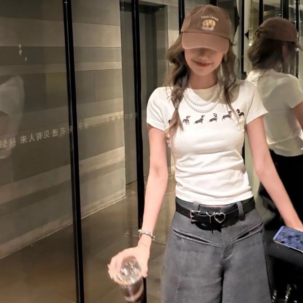 เสื้อยืดแขนสั้นคอกลม เสื้อยืดผู้หญิงลายน้องหมา น่ารัก ใส่topสวยมาก รูปที่ 7