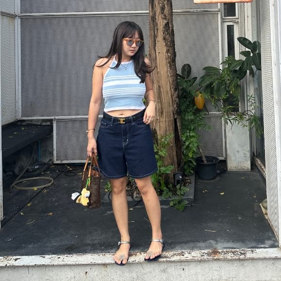 upeachme AIBO JEAN SHORTS กางเกงยีนส์ขาสั้นทรงสามส่วน ใส่ได้ทั้งเอวสูง/เอวกลาง/เอวต่ำ ยีนส์สั้นสีสนิม รูปที่ 5