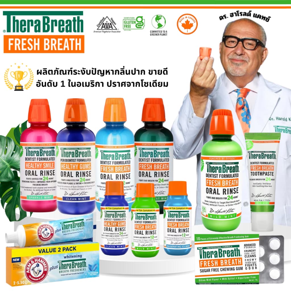 Packageอเมริกา TheraBreath น้ำยาบ้วนปาก สูตรปราศจากแอลกอฮอล์ 12-Hour Fresh Breath Oral Rinse, Mild Mint, 16.0 fl oz รูปที่ 1