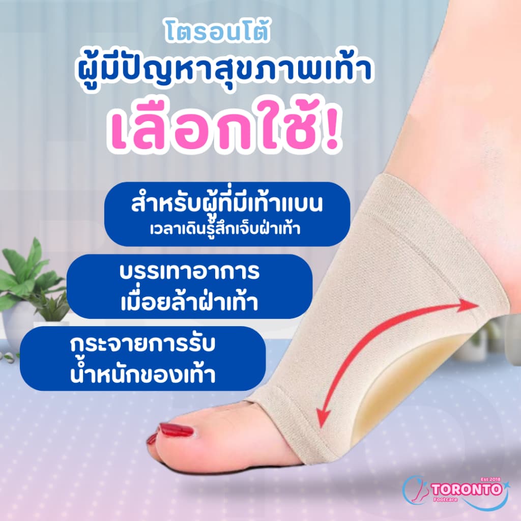 ซิลิโคนเสริมอุ้งเท้า ปลอกผ้ารองอุ้งเท้า สำหรับเท้าแบน ลดการเจ็บอุ้งเท้า ใส่สบาย เจลนุ่มผ้ายืดฟรีไซส์ รูปที่ 2