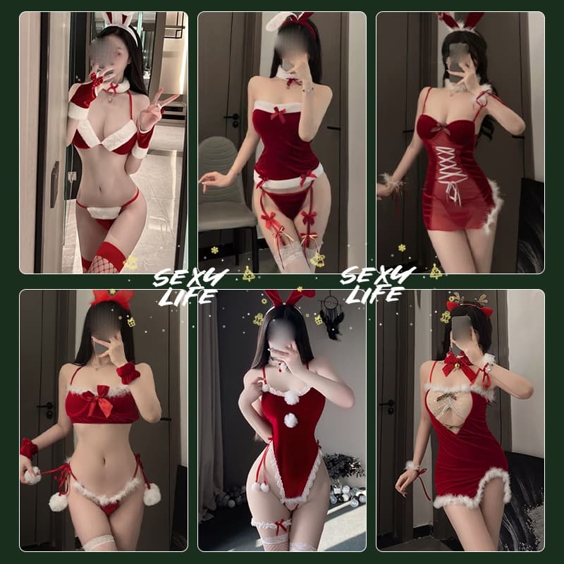 ชุดคริสมาสชุดนอนไม่ได้นอนล่อลวงสามี กำมะหยี่ ลูกไม้ ตาข่าย หลายสไตล์ เซ็กซี่ จากไทย1-3วัน รูปที่ 1