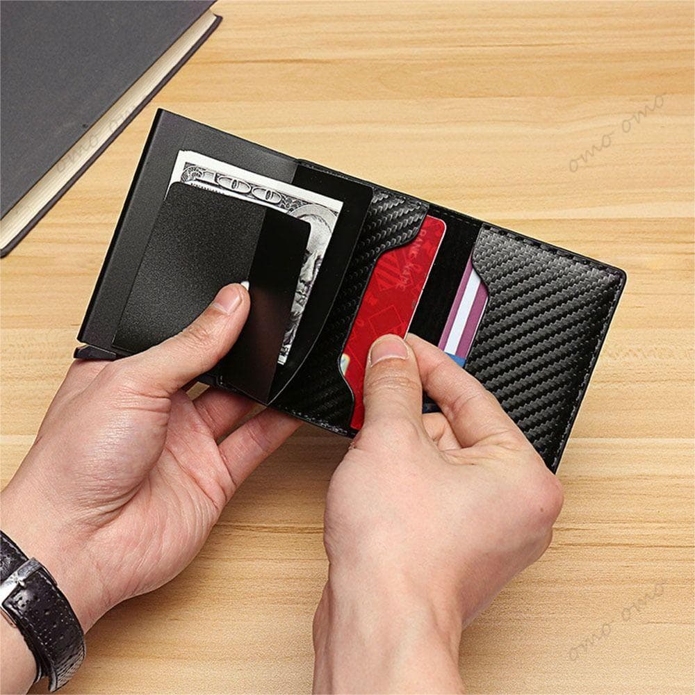 กระเป๋าสตางค์ RFID กระเป๋าสตางค์ หนังPU ใส่บัตรได้อัตโนมัติ สําหรับผู้ชาย แบบบาง ป้องกันขโมย ใส่บัตรได้ แบบสากล รูปที่ 2
