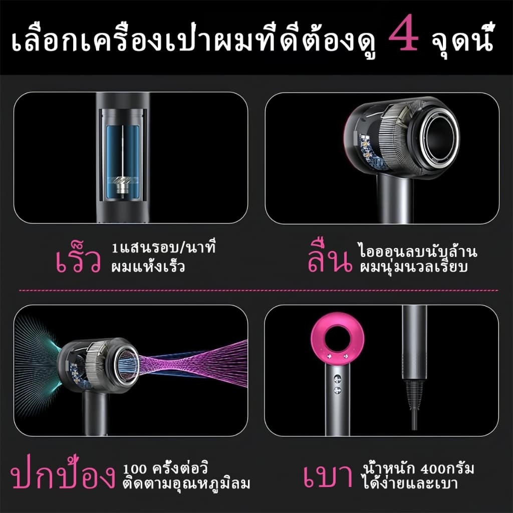 Sorf High-Speed Hair Dryer ไดร์เป่าผม ไดร์เป่าผมความเร็วสูง 110000 รอบ/นาที เป่าผมแห้งเร็ว ไอออนลบ ดูแลเส้นผม รูปที่ 9