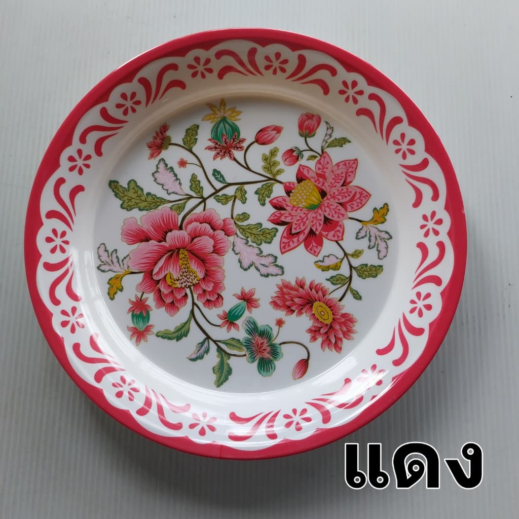 จานถาดเมลามีน 10 นิ้ว ลายดอกไม้ จานถาดใส่อาหาร ถาดส้มตำ จานอาหารตามสั่ง รูปที่ 3