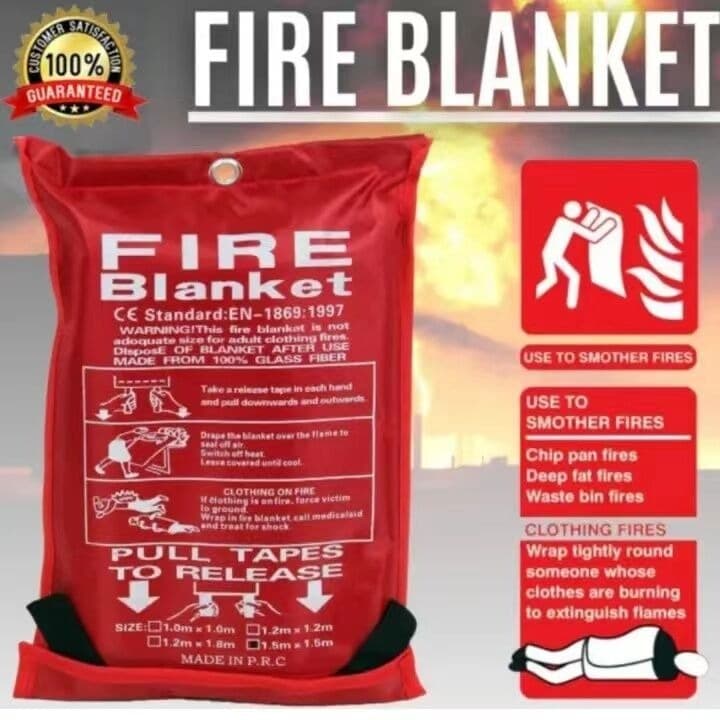 ควรมี! ผืนใหญ่! ผ้าดับไฟ ผ้าห่มกันไฟ Fire Blanket 1.5x1.5 ผ้าห่มหนีไฟ เส้นใยแก้วซิลิก้าพิเศษ คลุมตัวกันไฟ ใช้ในครัว ไปแค รูปที่ 7