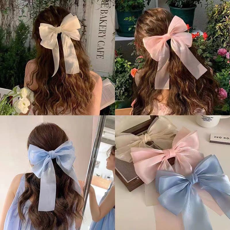CODกิ๊บติดผมโบว์ริบบิ้นผ้าตาข่ายสีชมพูน่ารักสไตล์เกาหลีแฟชั่นหวานหางม้านักเรียนเครื่องประดับผมสำหรับผู้หญิง-a.one รูปที่ 5