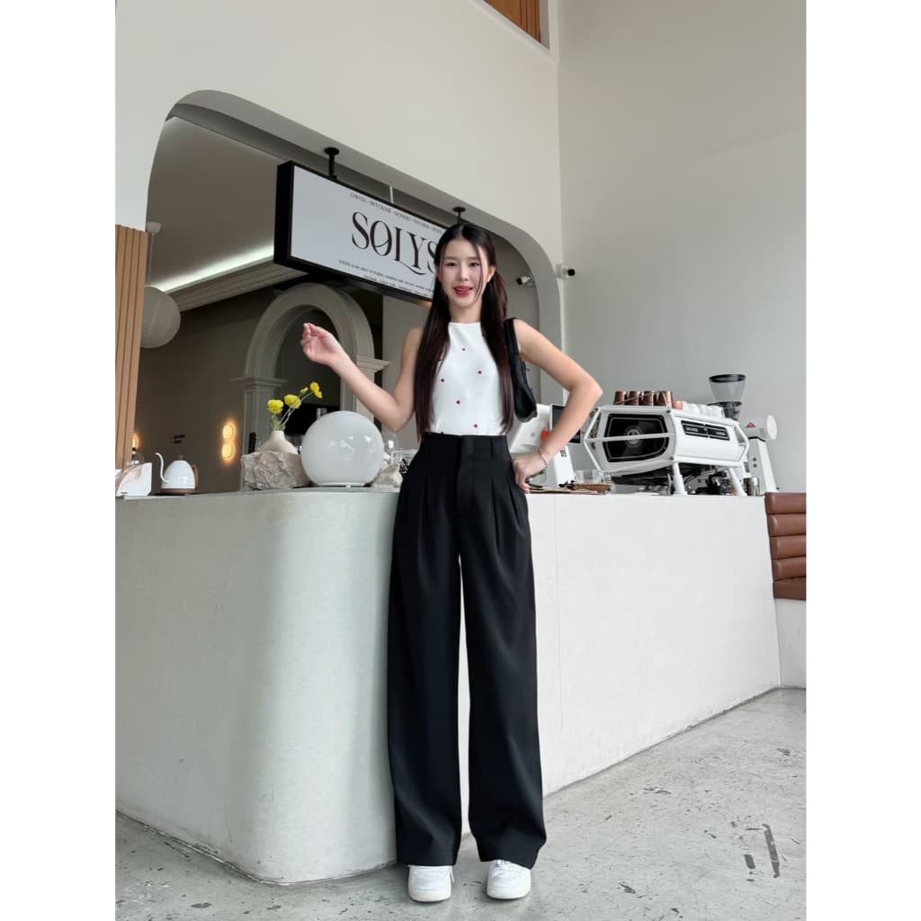 T34 Momo Pants ขอบในตัว ยาว42นิ้ว กางเกงทรงกระบอกกลาง กางเกงขายาว ผู้หญิง เอวสูง พรางหุ่น พรางสะโพก ใส่ทำงาน ผ้าพริ้ว รูปที่ 6