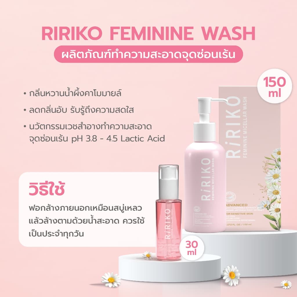 Ririko Faminine Wash - 30 ML ผลิตภัณฑ์ทำความสะอาดจุดซ่อนเร้นผู้หญิง ที่ล้างน้องสาว รูปที่ 2