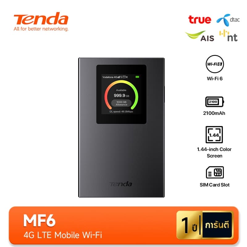 Tenda MF3/MF6 4G LTE Pocket WiFi 6 AX300 ฮอตสปอตพกพาความเร็วสูง มาพร้อมหน้าจอสี 1.44 นิ้ว พอร์ต USB-C Plug & Play รูปที่ 2