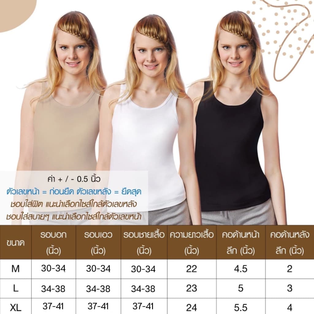 CHERILON เชอรีล่อน เสื้อกล้าม เสื้อยืด เสื้อกล้ามผู้หญิง ผ้าฝ้าย 100% ทอไร้ตะเข็บข้าง นุ่มไม่มีบรา สีพื้น 3 สี OTIB-VCT2 รูปที่ 2