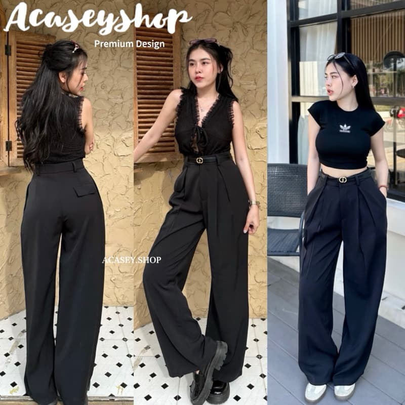 Acasey กางเกงขายาวผู้หญิง จีบทวิส ทรงกระบอกใหญ่ ผ้าลิลลี่ MALI LILY เนื้อผ้านิ่ม รูปที่ 4