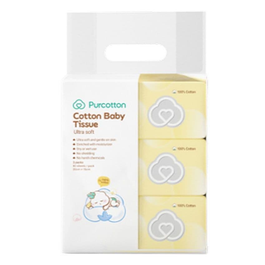 Purcotton Baby Tissue ทิชชูผ้าฝ้ายเด็ก 50กรัม บรรจุ 80แผ่น รูปที่ 4