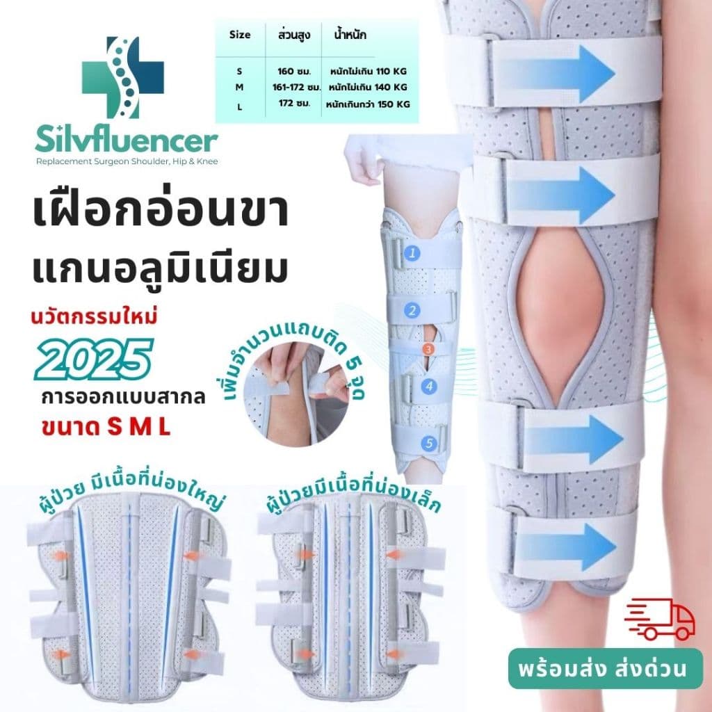 เฝือกขา ส่งด่วน เฝือกอ่อนหัวเข่าแบบผ้าแกนอลูมิเนียม อุปกรณ์พยุงเข่า ข้อเข่าเทียมทางการแพทย์ รูปที่ 1