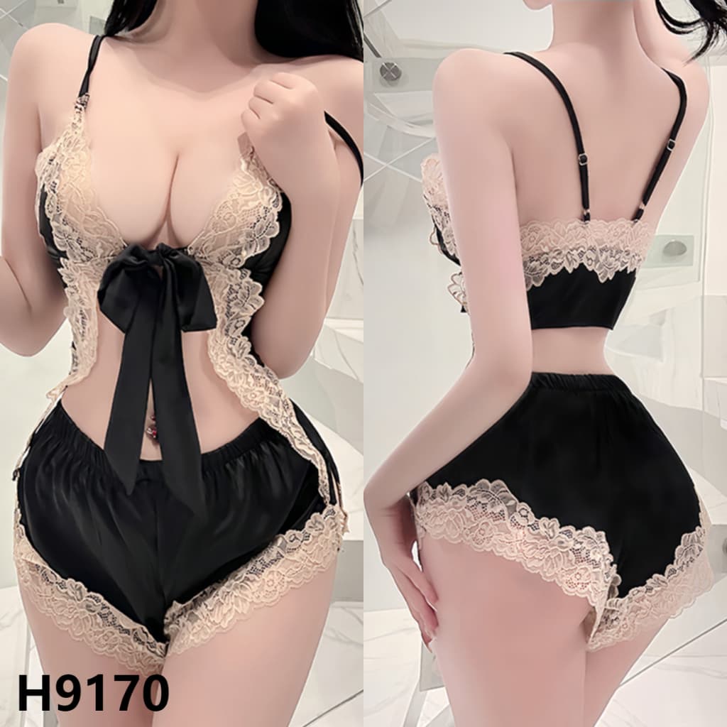 Sexy Girlซีรีส์ชุดนอนเซ็กซี่ลูกไม้ ชุดนอนสตรีเซท 2 ชิ้นหลากหลายสไตล์ ลูกไม้ วัสดุเรียบ. รูปที่ 2
