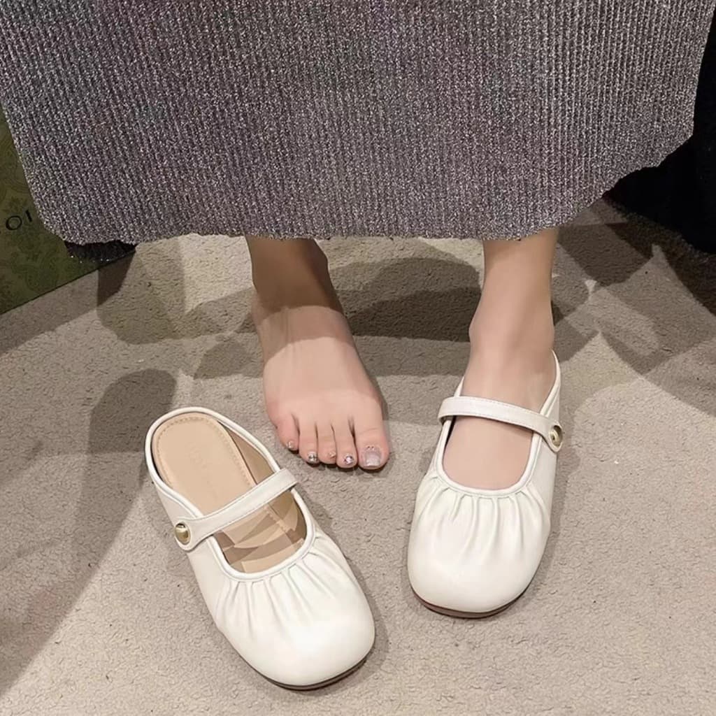 รองเท้าแตะเปิดส้น สไตล์เเมรี่เจน พื้นนิ่มมาก ใส่ สบาย สีสันเรียบ พร้อมจัดส่งที่ไทย รูปที่ 8