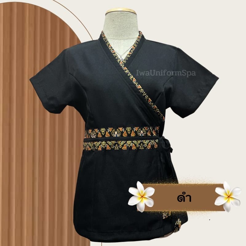 NEW เสื้อแต่งลายไทยคาดเอว ผูกข้าง เสื้อยูนิฟอร์มสปา เสื้อทำงาน รูปที่ 2