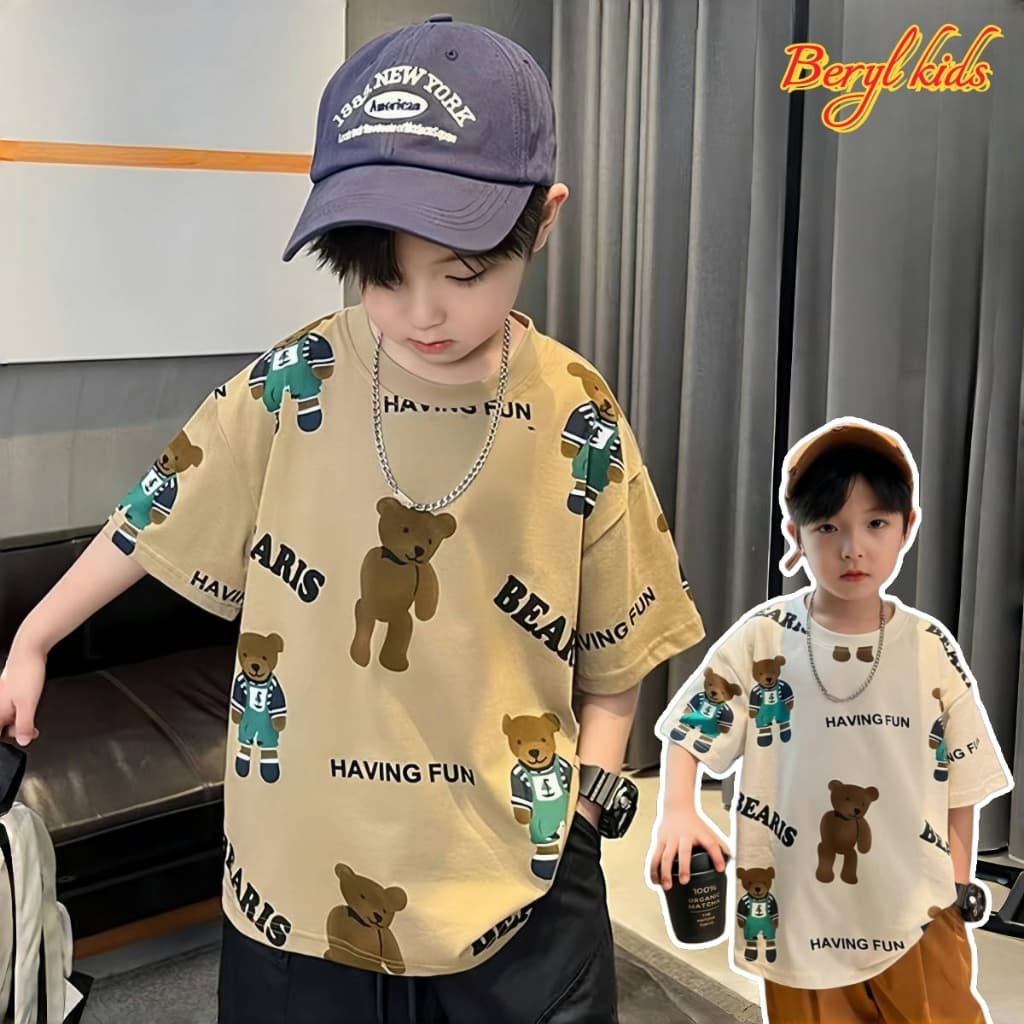 Beryl kidsเสื้อยืดแขนสั้นเด็กเสื้อคอกลมแฟชั่นฤดูร้อน หลวมและลำลอง พิมพ์การ์ตูน เสื้อเด็กชายหล่อๆ รูปที่ 1