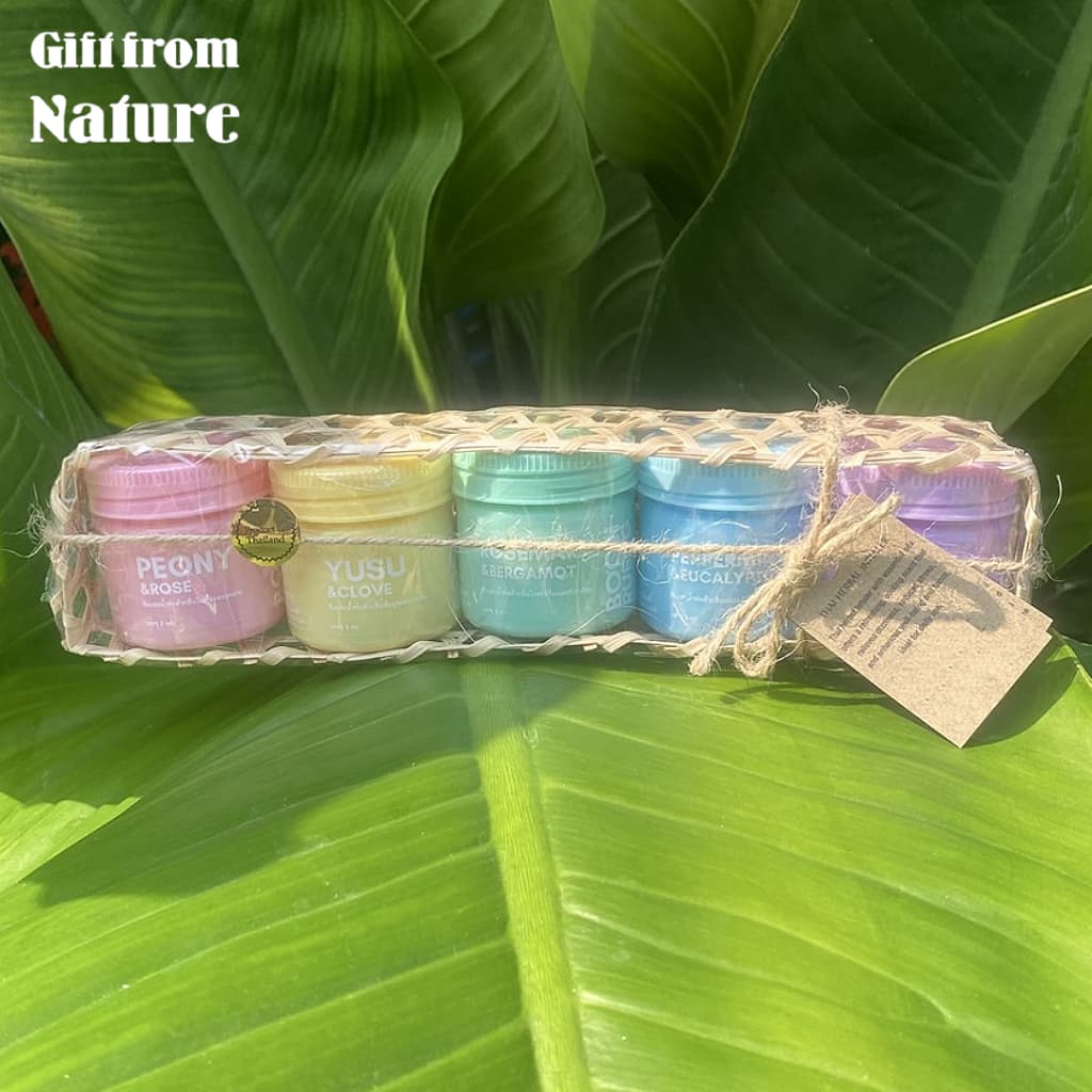 หมอบุญเรือง ชุดเซต ยาดม 5 กลิ่น 3 กรัม สีพาสเทล ใส่ตะกร้าไม้ไผ่สาน ของขวัญ ของฝาก กลิ่นดอกไม้ สมุนไพร กลิ่นหอม สดชื่น รูปที่ 1