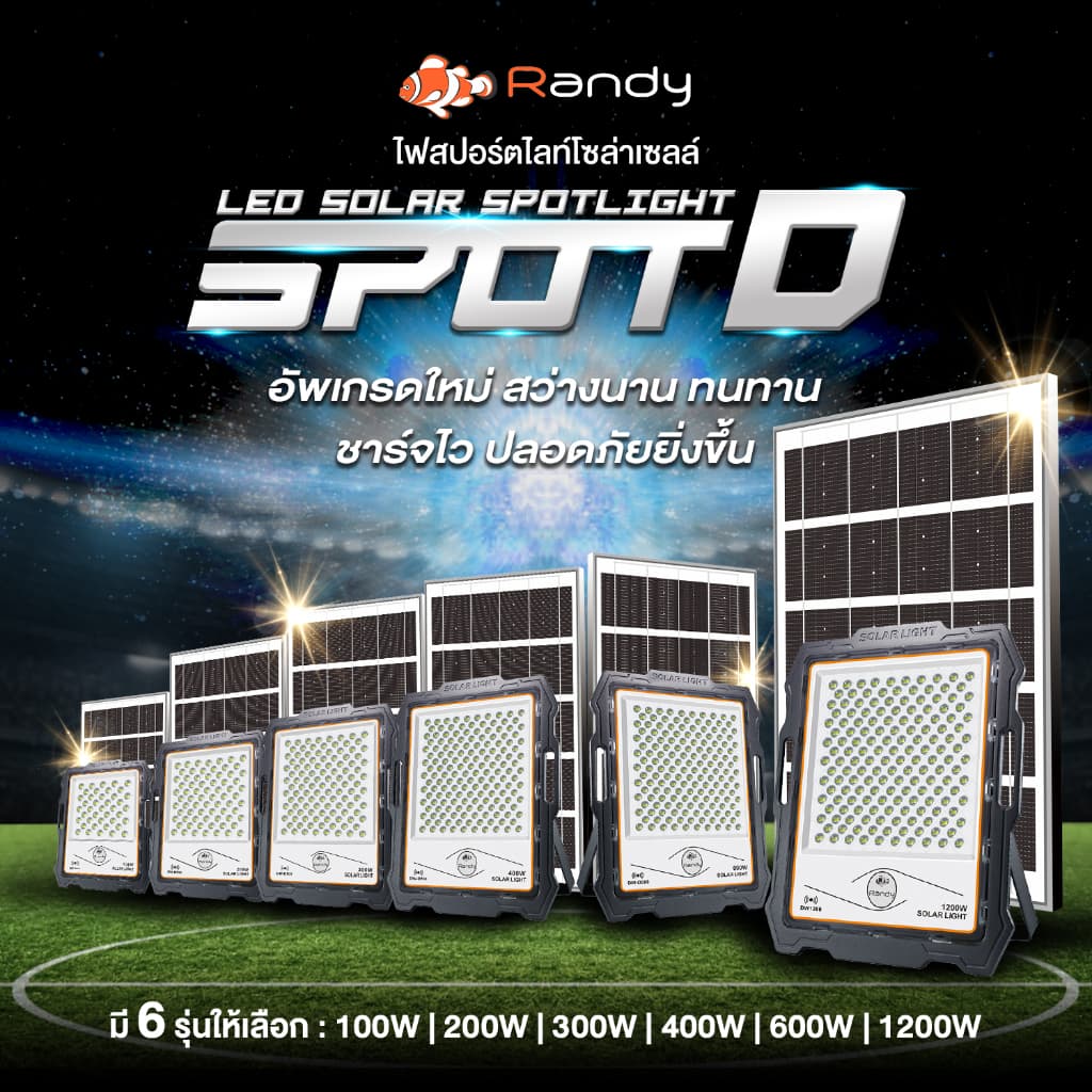 คุณภาพดีกว่าทุกรุ่น Randy ไฟโซล่าเซลล์ LED Solar Light SLIM แอลอีดี สปอร์ตไลท์ โซลาร์เซลล์ พลังงานแสงอาทิตย์ รูปที่ 1