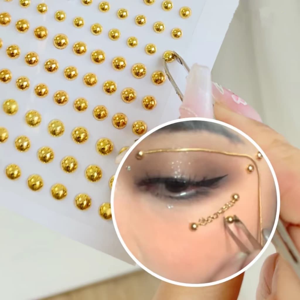 Piercing Jewelry Sticker สติ๊กเกอร์จิว 3D แบบไม่เจาะ หมุดกลม สีเงิน สีทอง ใช้ตกแต่งใบหน้า มีกาวในตัว ติดแน่น รูปที่ 6