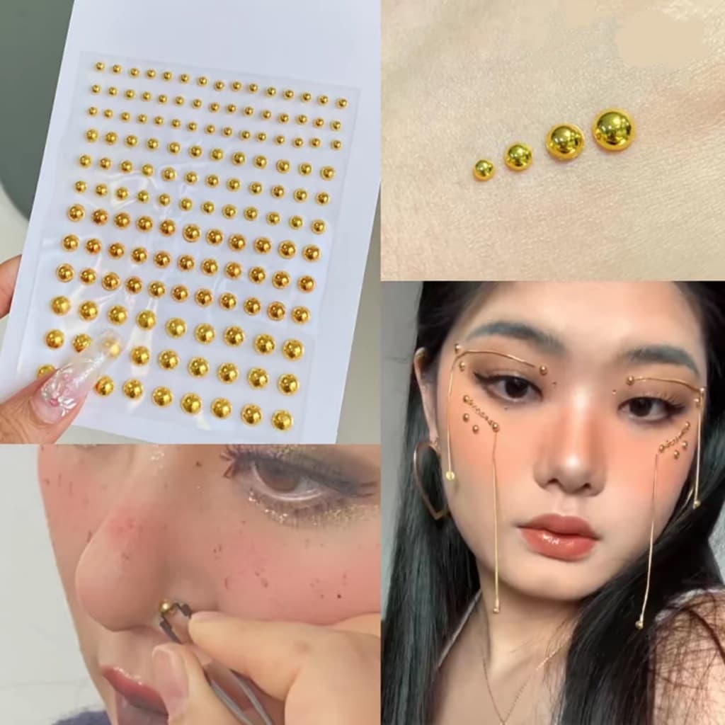 Piercing Jewelry Sticker สติ๊กเกอร์จิว 3D แบบไม่เจาะ หมุดกลม สีเงิน สีทอง ใช้ตกแต่งใบหน้า มีกาวในตัว ติดแน่น รูปที่ 8