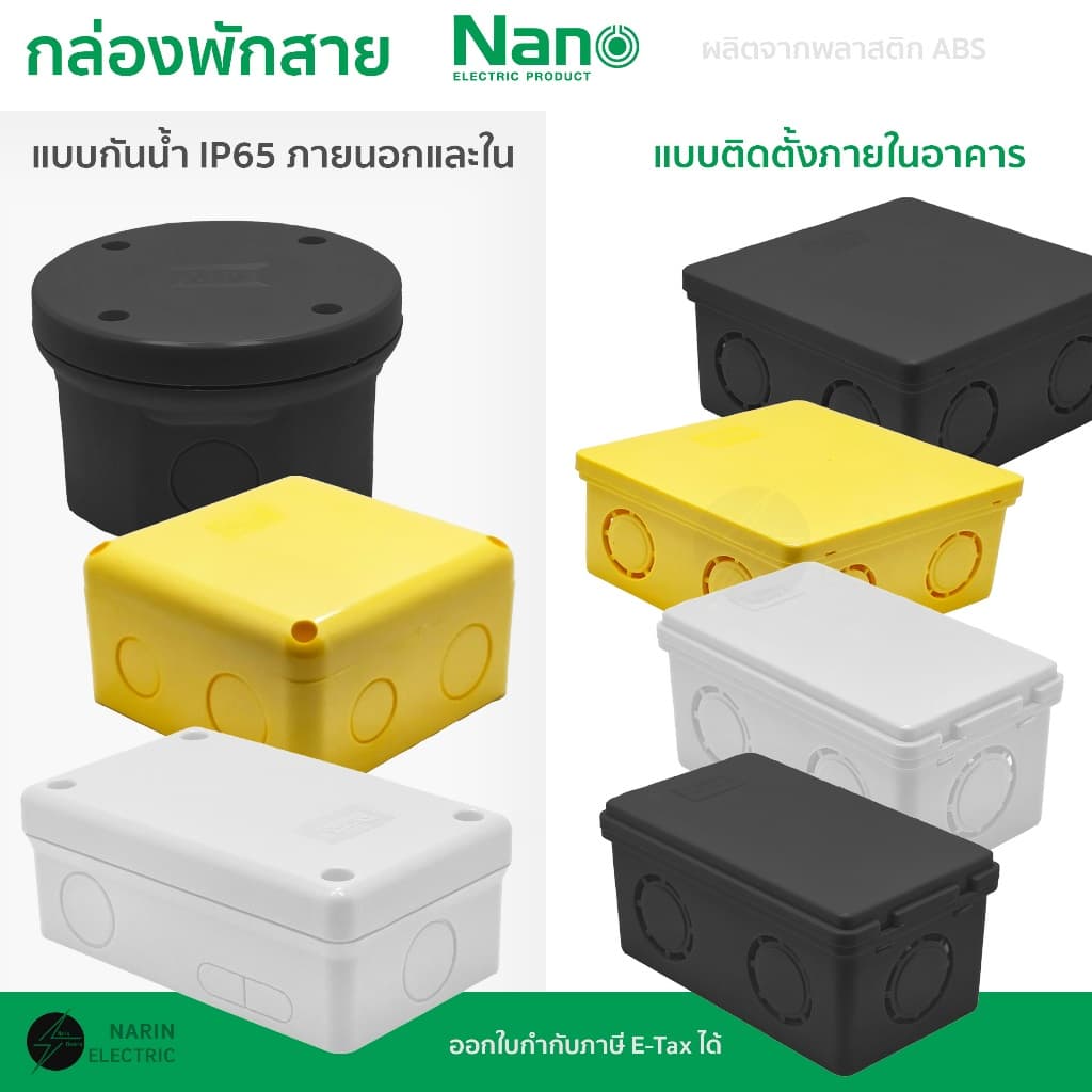 Nano กล่องพักสาย กล่องพักสายกันน้ำ บ๊อกพักสาย CCTV สีเหลือง สีขาว (2x4,4x4,กลม)