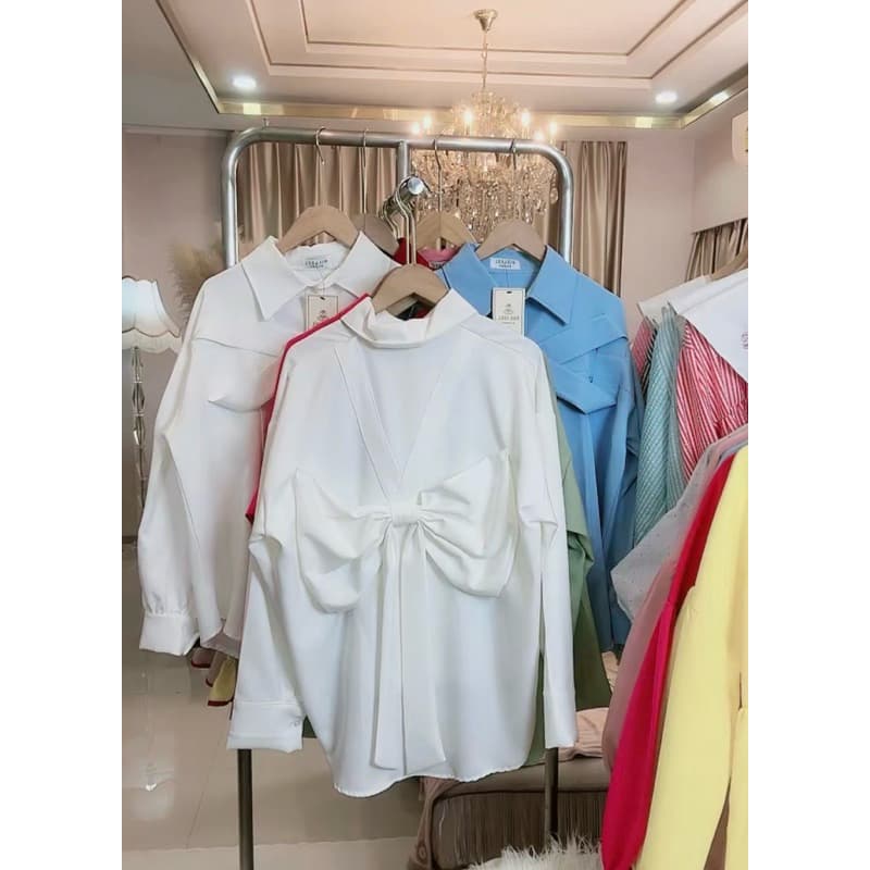 เสื้อเชิ้ตแขนยาว !! ผูกโบว์หลัง สีสดใส Over size รูปที่ 4