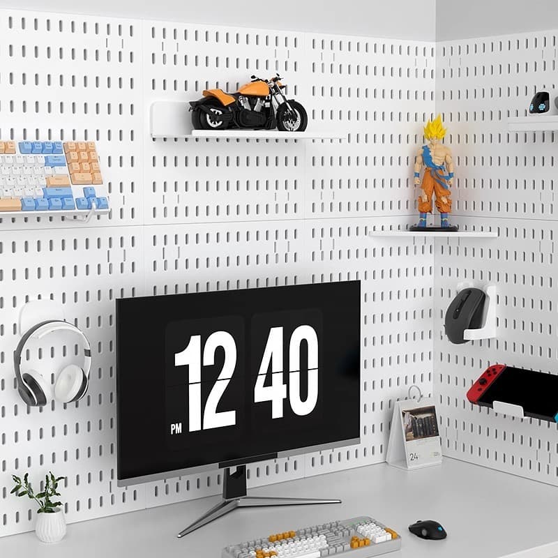 COD เพ็กบอร์ด บอร์ดรูพลาสติก DIY Pegboard กระดานแขวนผนังสำหรับจัดเก็บของพร้อมชุดติดตั้ง ตัวจัดโต๊ะเ รูปที่ 6