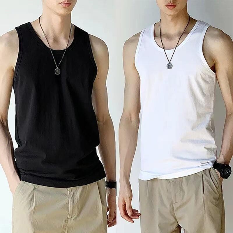 ผู้ชายโพลีเอสเตอร์ธรรมดา Sando Slim Fit เสื้อกั๊กด้านบนมัสลินกล้ามเนื้อพื้นฐาน รูปที่ 2