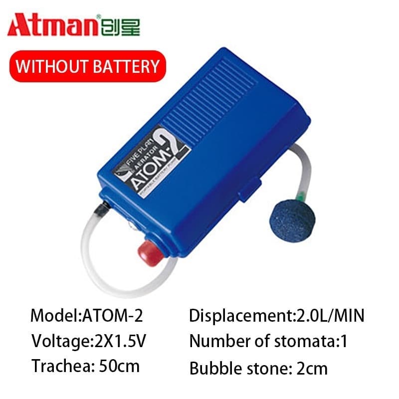 ปั๊มลมใส่ถ่าน Atman Atom-2 เคลื่อนย้ายปลาปั้มลมฉุกเฉินเวลาไฟดับมีสายยางกับหัวทรายปั๊มออกซิเจนแบบพกพา รูปที่ 8