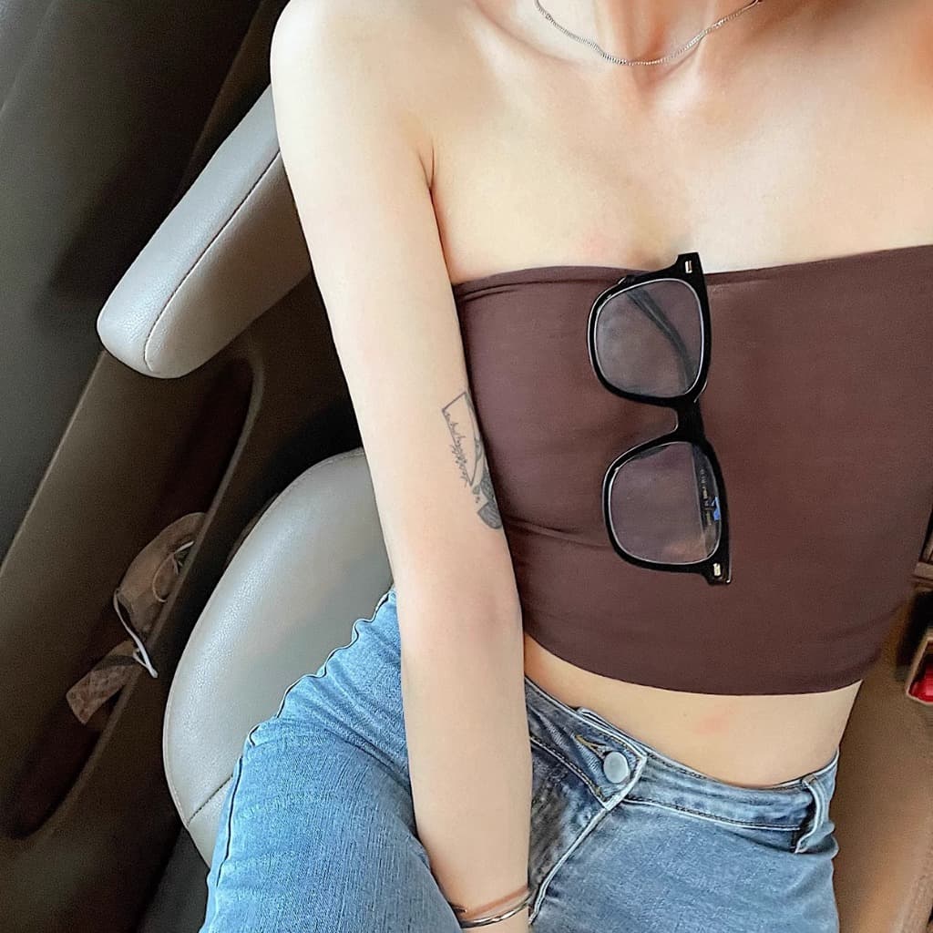 เสื้อเกาะอก เกาะอกคล้องคอ สีทึบ มีหลายสี ผ้าคอตตอน ยืดหยุ่นได้ดี ใส่สบาย ระบายอากาศได้ดี รูปที่ 5