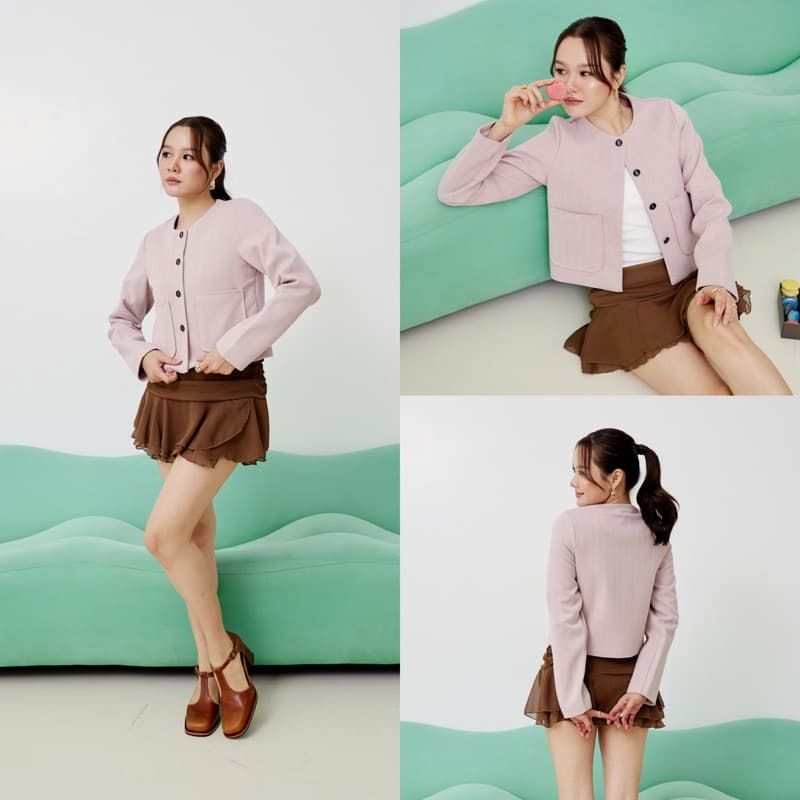 Swana.ss - Macaron faye blazer crop S-4XL สีพาสเทล เสื้อครอปเบเซอร์ รูปที่ 3