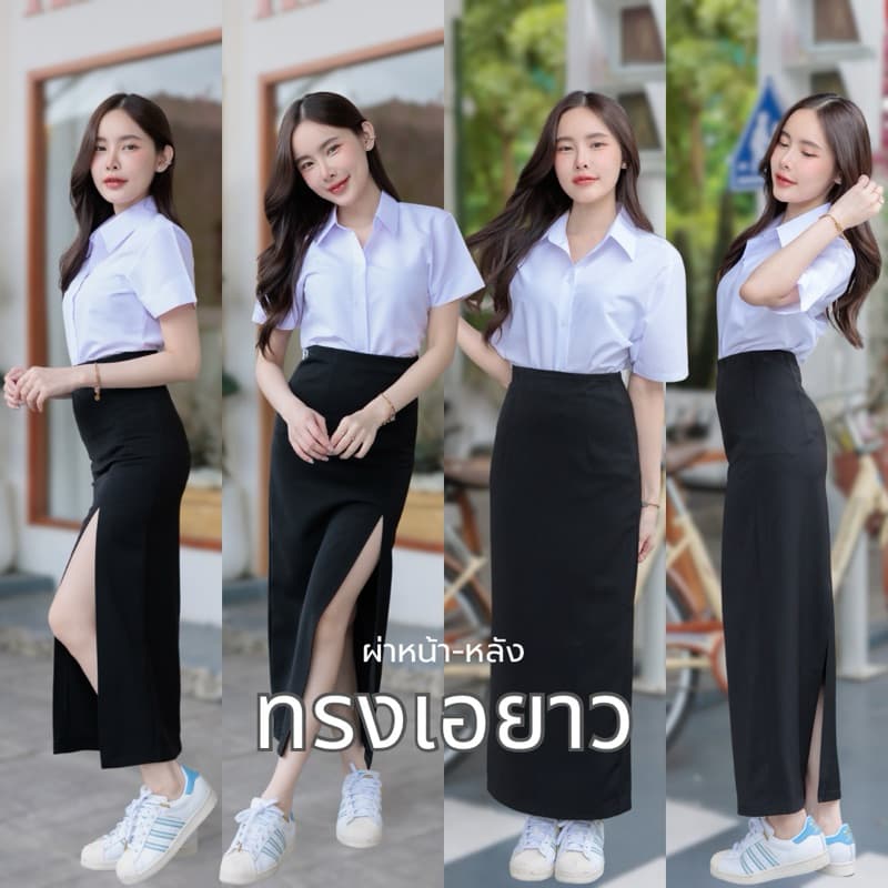 กระโปรงนักศึกษาทรงเอ ผ่าหน้าผ่าหลัง ทรงเอยาว 34-36“ ผ้าฮานาโกะ รูปที่ 1