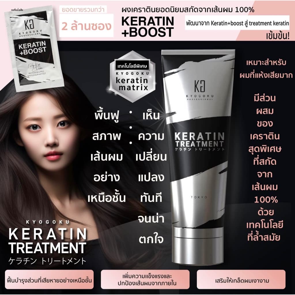 kyogoku Keratin Treatment Conditioner ทรีทเม้นท์เคราตินฟื้นฟูผมเสีย แก้ผมแห้งแตกปลาย ผมนุ่มเงางาม ปกป้องUV ไม่มีซิลิโคน รูปที่ 9