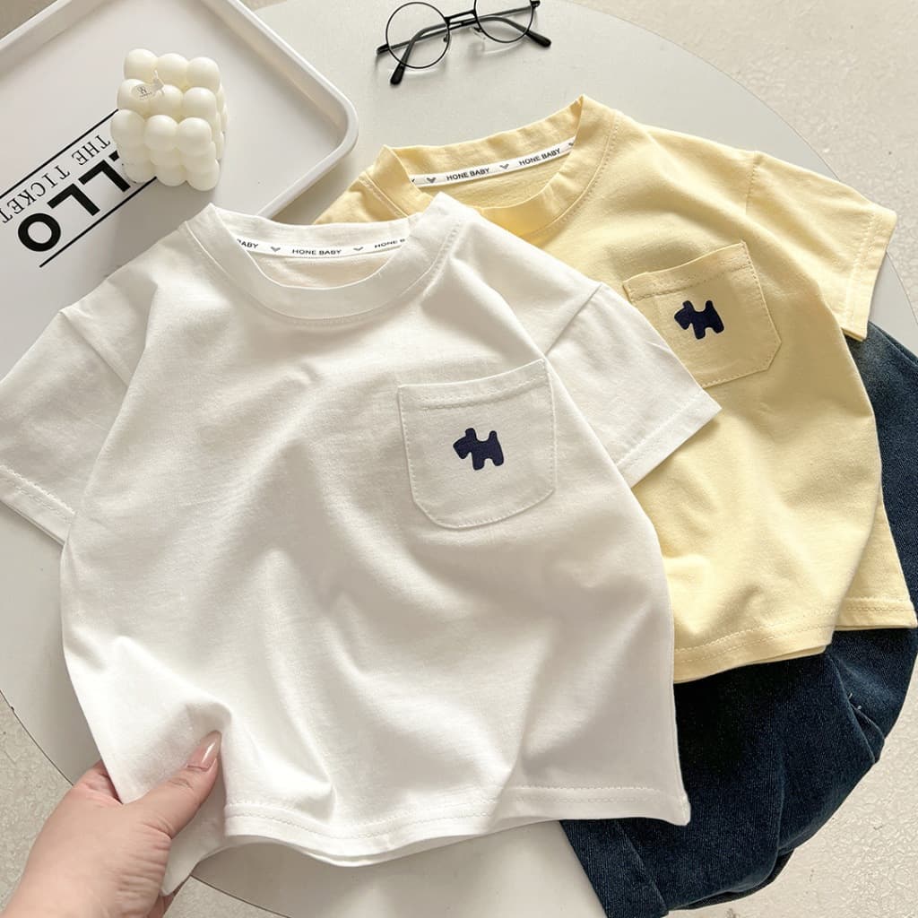 Babyonline B3 เสื้อยืดคอกลมแขนสั้นสีพื้นสำหรับเด็กผู้หญิงและเด็กผู้ชาย ผ้าฝ้าย นิ่ม รูปที่ 2