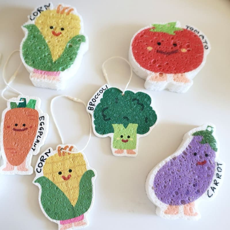 ฟองน้ำล้างจาน Vegetables ผักรวม ฟองน้ำเยื่อไม้ไผ่ บีบอัด dishwashing sponge 60060 รูปที่ 8