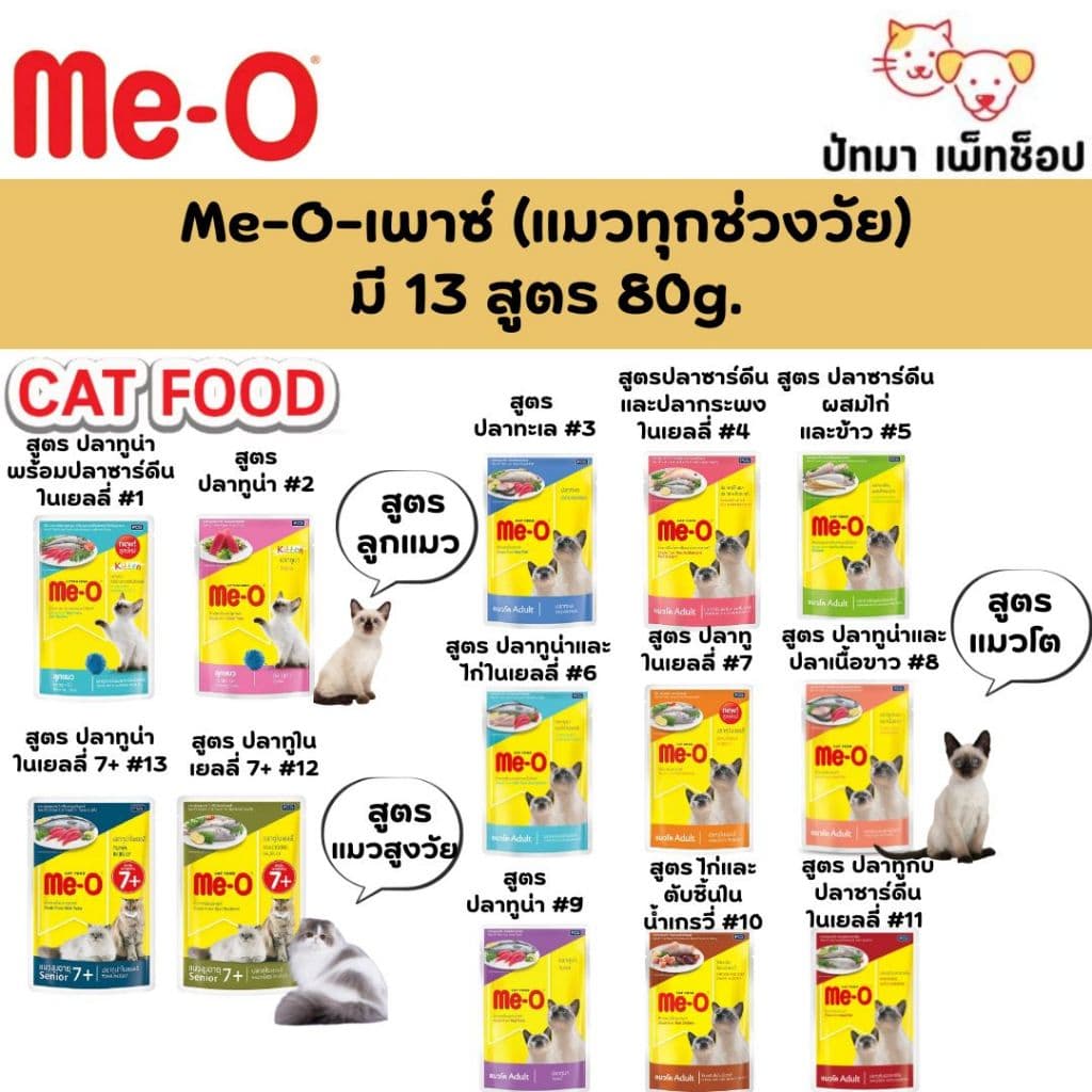Me-O อาหารเปียก แมว สำหรับลูกแมว,แมวโต, และแมวสูงวัย 80g. รูปที่ 1