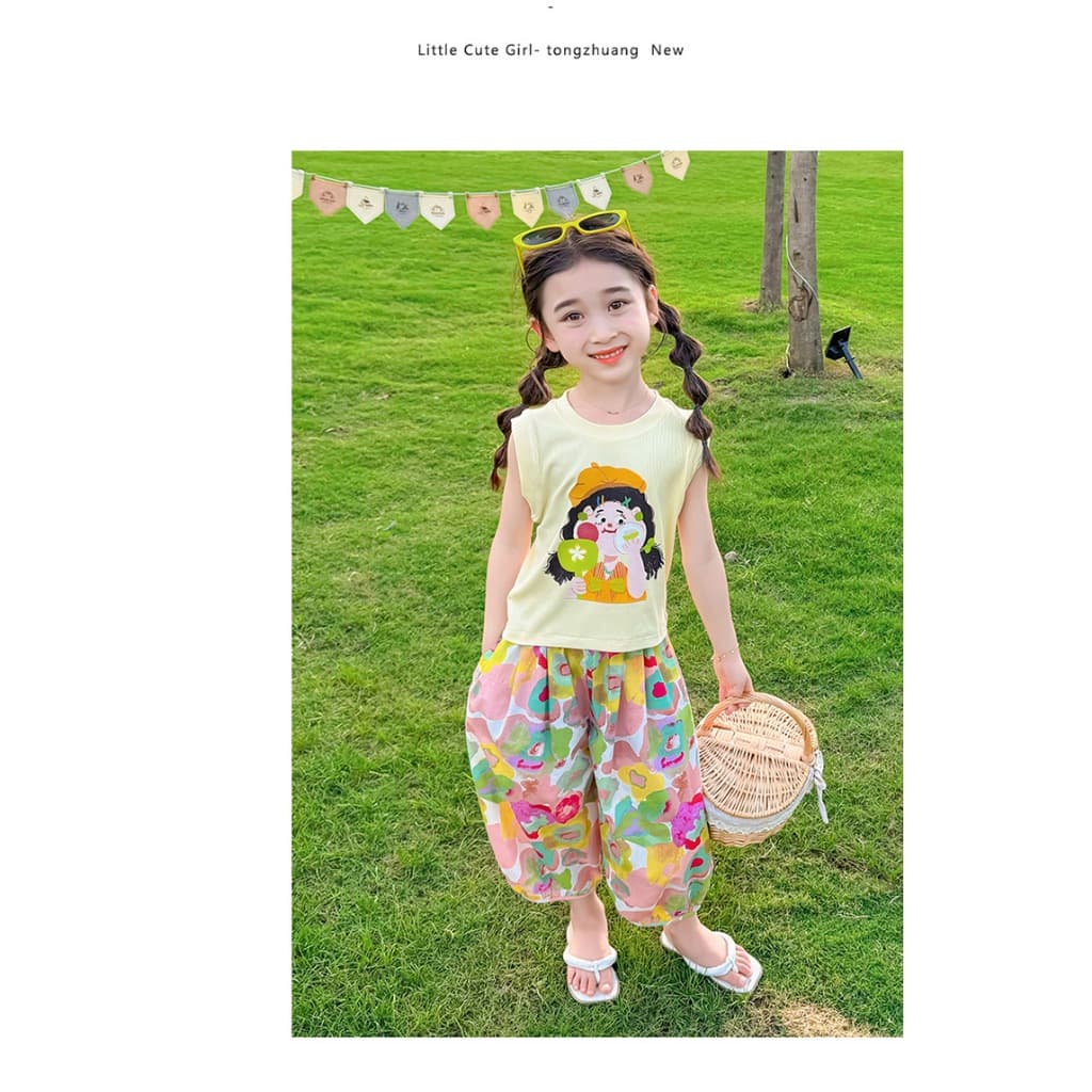 baby ชุดเช็ท เสื้อเเขนกุด+กางเกงลายดอกไม้ สีพาลเทลสุดน่ารัก สำหรับเด็กผู้หญิง เนื้้อผ้าใส่สบาย รูปที่ 9