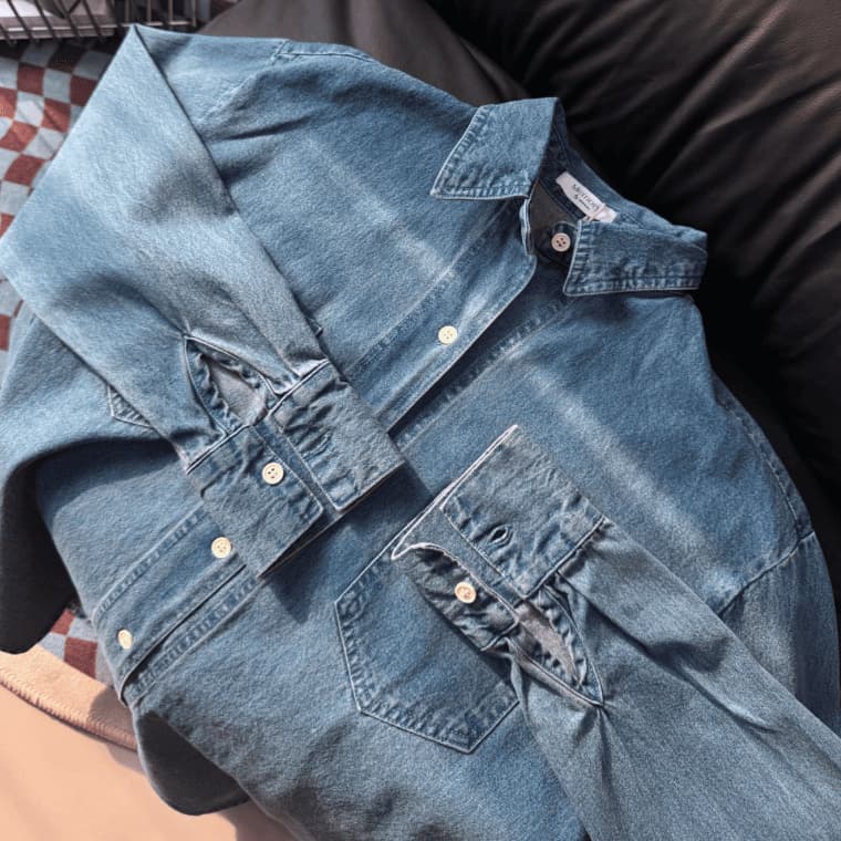 เสื้อเชิ้ตยีนส์ Nammon Jeans C40-C41ผ้ายีนส์ญี่ปุ่นแขนยาว 2 กระเป๋าหน้า Unisex รูปที่ 9